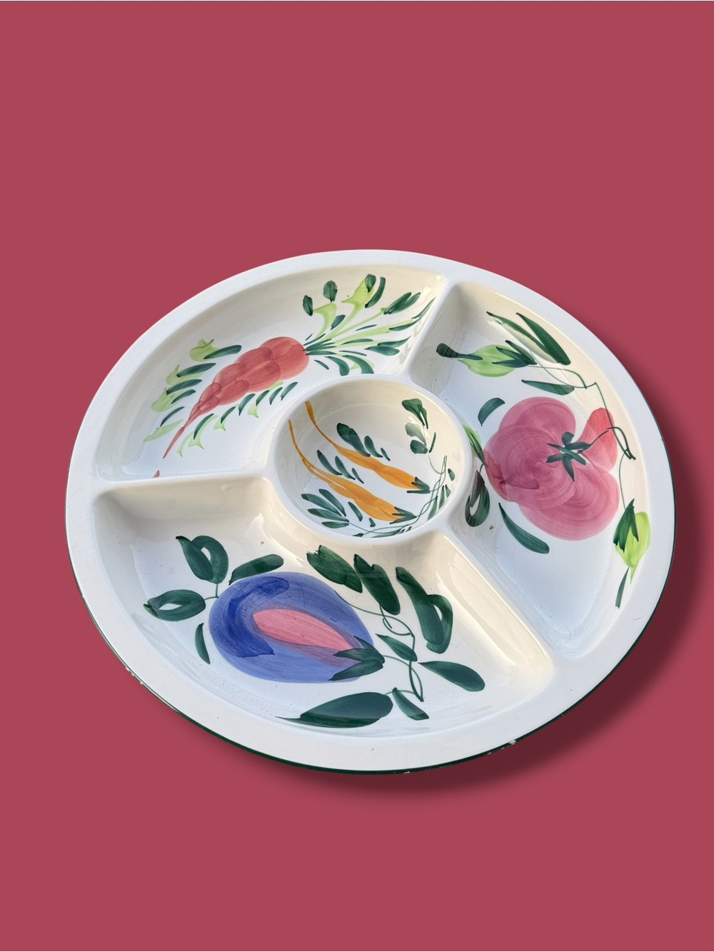 Vintage Hand-Painted Floral Sectioned Serving Platter